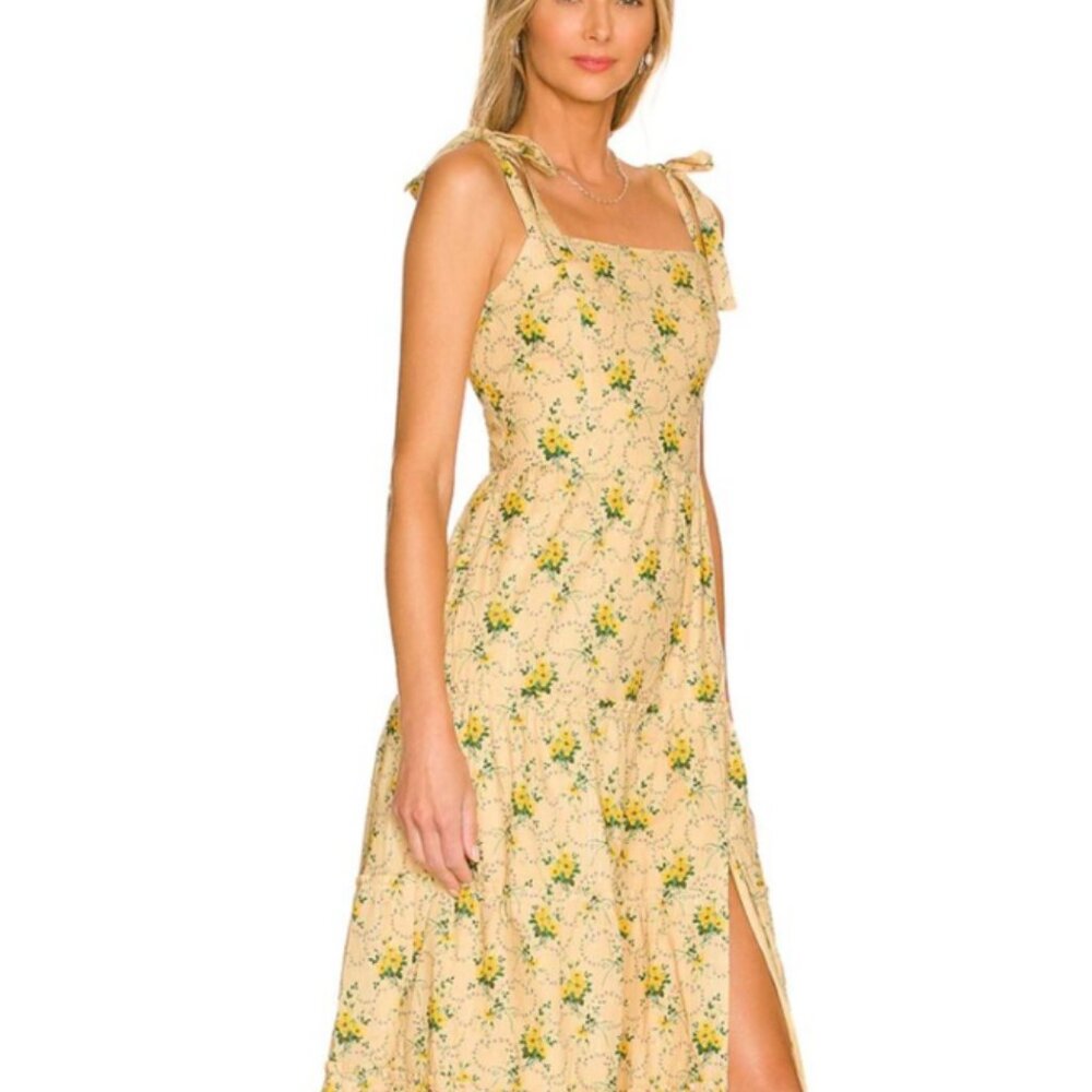 Revolve Paige Tamika Yellow Floral Tie Strap Midi Dress Size Small - Picture 2 of 15